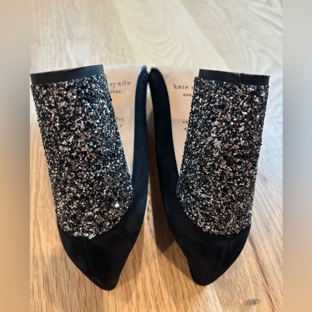 ✨ Kate Spade New York Anastasia Black Suede Glitter Block Heels size 7M - Picture 10 of 11
